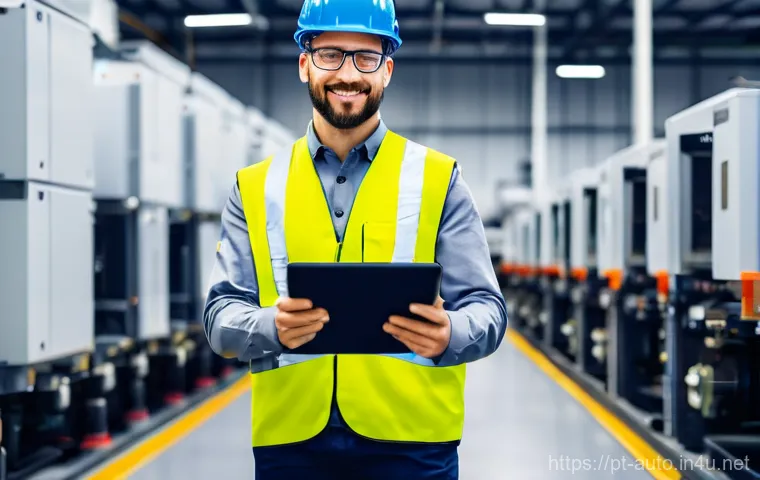 공장자동화 시스템의 고장 예방 - **Predictive Maintenance Technician in Action**
A highly skilled and focused male technician, ap...