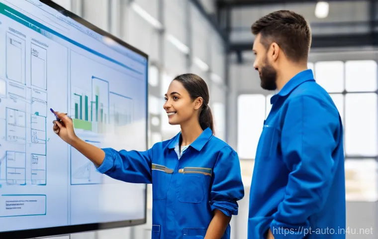 공장자동화 유지보수 직무 인터뷰 - A focused and skilled technician, gender-neutral and diverse, wearing practical and safe industrial ...
