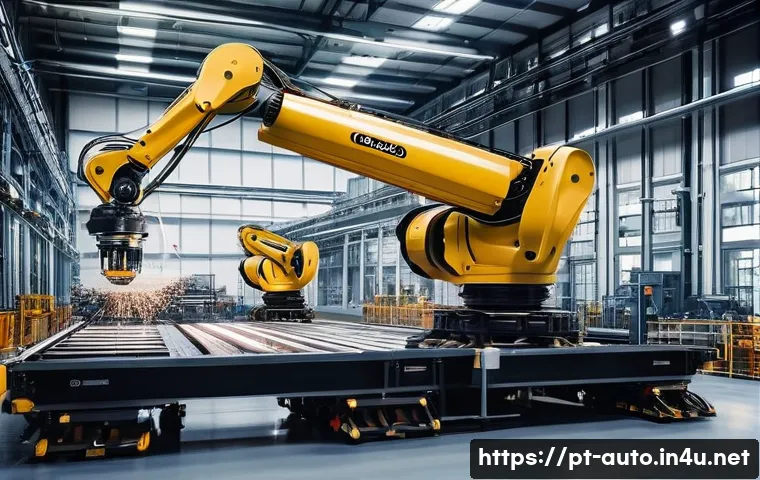 산업용 로봇과 협동 로봇 차이점 - **Prompt: The Unyielding Power of Industrial Robotics**
"An awe-inspiring, high-resolution image...