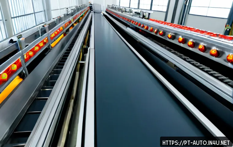Home 17 자동화 설비와 스마트 센서 - Photorealistic modern food-processing factory in Portugal, stainless-steel automated conveyor line c...