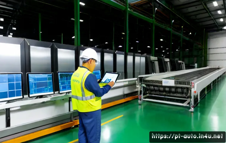 자동화 설비의 에너지 관리 - Photorealistic modern Brazilian food-processing factory, automated conveyor machines and robotic equ...